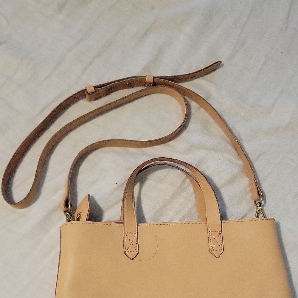 Madewell Zip-Top Transport Crossbody Leather Tote Bag Purse Beige - Picture 3 of 9